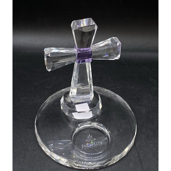PartyLite Crystal Cross Tealight Amethyst Purple Candle Holder 5" Retired - Picture 10 of 11